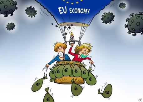 Von der leyen en Merkel cartoon 2020 Von der leyen en Merkel cartoon 2020